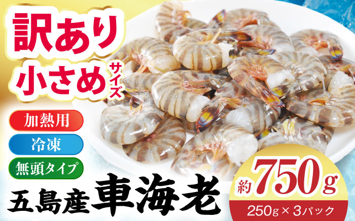 【訳あり】無頭冷凍車海老（加熱用）750g (250gx3P) 五島市／拓水 五島事業場 [PCU009]