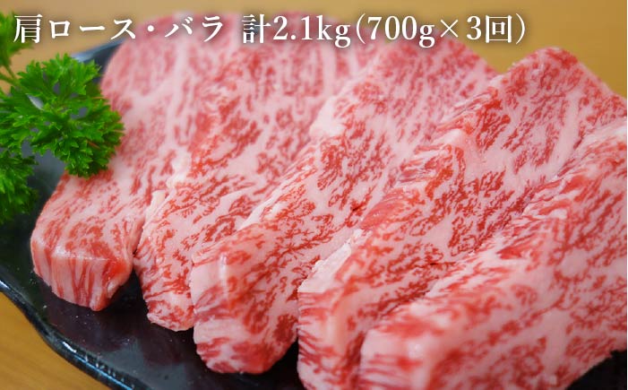 【全3回定期便】【五島の潮風・自然の恵みをうけた五島牛】五島牛焼肉セット（肩ロース・バラ 700g×3回 計2.1kg）【ごとう農業協同組合】 [PAF005]