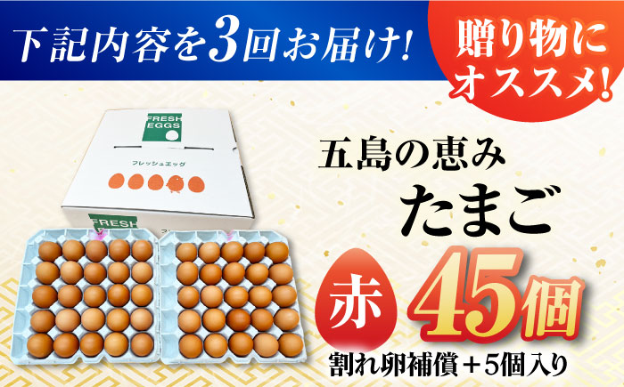 【3回定期便】【お得な箱入り】五島の恵みたまご M〜Lサイズ 45個入 / 卵 赤玉子 五島市 / 五島列島大石養鶏場 [PFQ048]