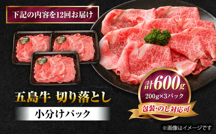 【12回定期便】五島牛 切り落とし 600g（200g×3P）五島市/meat shop FUKU [PHF016]