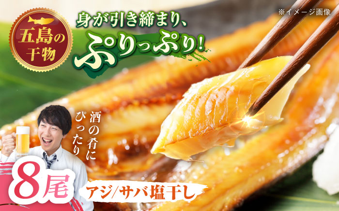 【M】一夜干し 塩干し（アジ/サバ）計8尾 五島市/愛情食彩[PCH017]