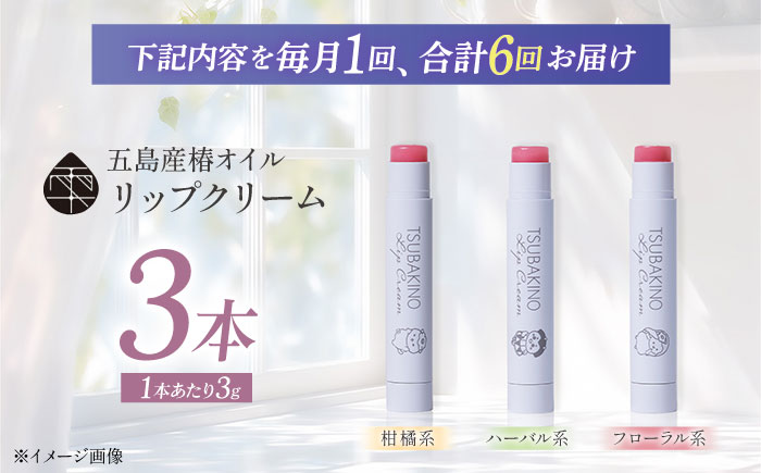 【6回定期便】リップクリーム3本セット 五島市/合資会社椿乃[PAM055]