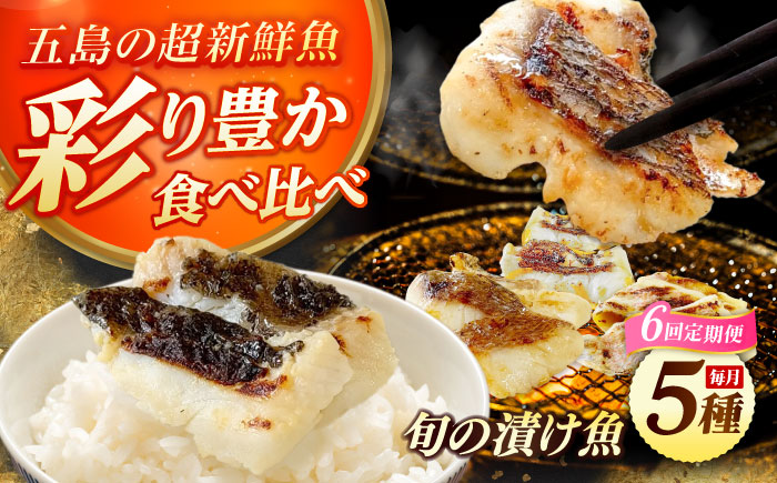 【6回定期便】漬け魚5種（柚庵漬け/酒粕漬け/塩麹漬け/柚子味噌漬け/柚子胡椒漬け）※魚種は旬の魚をおまかせ 五島市/金沢鮮魚[PEP031]