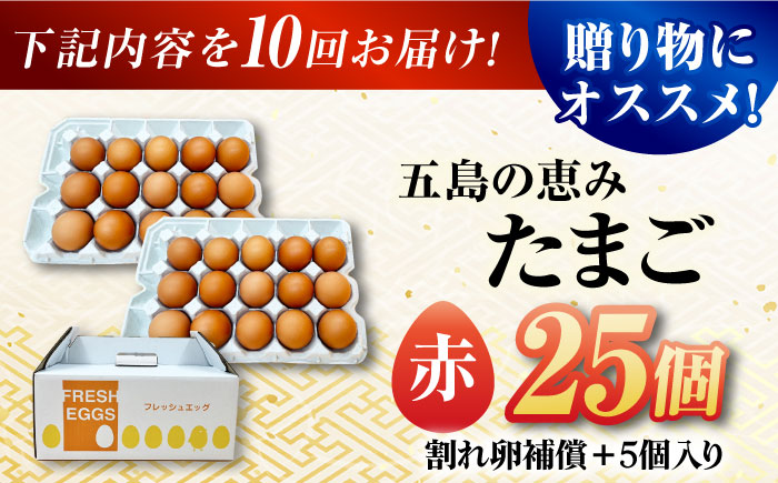 【10回定期便】【お得な箱入り】五島の恵みたまご M〜Lサイズ 25個入 / 卵 赤玉子 五島市 / 五島列島大石養鶏場 [PFQ047]