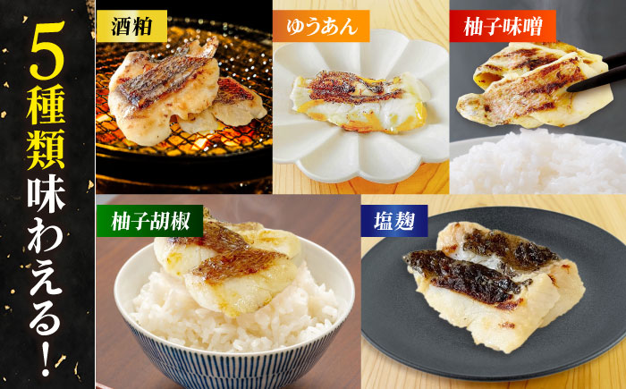 【6回定期便】漬け魚5種（柚庵漬け/酒粕漬け/塩麹漬け/柚子味噌漬け/柚子胡椒漬け）※魚種は旬の魚をおまかせ 五島市/金沢鮮魚[PEP031]