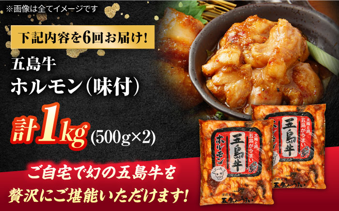 【6回定期便】幻の五島牛ホルモン 1kg 味付き 五島市/ごとう農業協同組合 [PAF089]