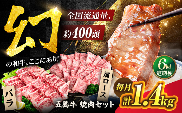 【6回定期便】五島牛 焼肉セット 1.4kg（肩ロース600g/バラ800g） 五島市/ごとう農業協同組合 [PAF047]