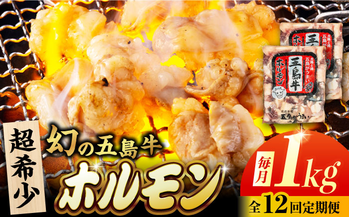 【12回定期便】幻の五島牛ホルモン 1kg 味無し 五島市/ごとう農業協同組合 [PAF093]