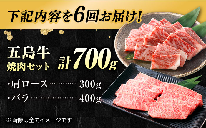 【6回定期便】五島牛焼肉700g（肩ロース300g/バラ 400g） 五島市/ごとう農業協同組合[PAF009]  冷凍 国産牛 牛肉 ブランド牛 焼き肉 牛肉 定期便冷凍 国産牛 牛肉 ブランド牛 焼き肉 セット