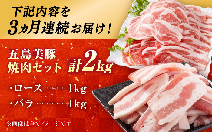 【3回定期便】五島美豚 焼肉2kg (ロース1kg/バラ1kg) 五島市/ごとう農業協同組合 [PAF054]