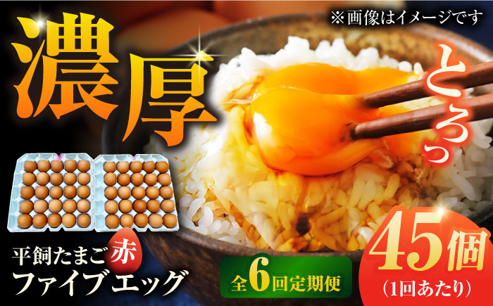 【6回定期便】【お得な箱入り】平飼たまご ファイブエッグ M〜Lサイズ 45個 / 5EGG 卵 赤玉子 五島市 / 五島列島大石養鶏場 [PFQ043]