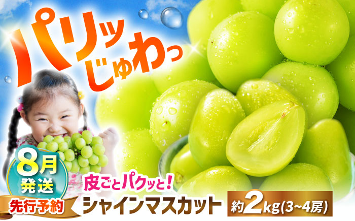 【8月発送】 シャインマスカット 計2kg（3〜4房）＜濱崎農園＞ [CGN003]