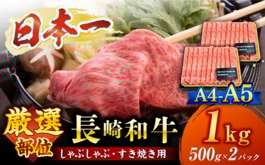 【厳選部位】【A4〜A5】長崎和牛 サーロイン しゃぶしゃぶ すき焼き 用約1kg（500g×2p）＜株式会社MEAT PLUS＞ [CFT009]