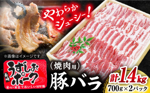 【 訳あり 】焼肉用 長崎うずしおポーク バラ（ 焼肉 用）計1.4kg（700g×2パック）  長崎 豚 豚肉 焼き肉 バラ BBQ ブランド豚 ＜スーパーウエスト＞ [CAG112]