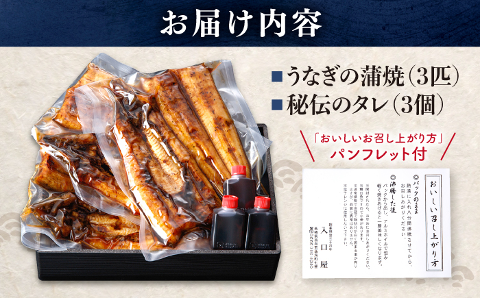 国産 うなぎ 蒲焼 冷蔵 180g×3尾 秘伝のタレ付き！ ＜入口屋＞ [CCA003] うなぎ 鰻 ウナギ 鰻の蒲焼 冷蔵 うなぎ 国産 お取り寄せ鰻 うなぎ 土用の丑の日 