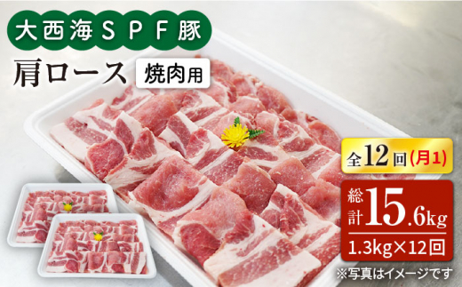 【訳あり】【月1回約1.3kg×12回定期便】大西海SPF豚 肩ロース（焼肉用）計15.6kg＜大西海ファーム＞ [CEK125]