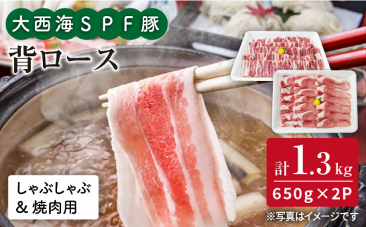 【訳あり】【よくばりセット】大西海SPF豚 背ロース（焼肉＆しゃぶしゃぶ用）計1.3kg（650g×2パック）＜大西海ファーム＞ [CEK039]