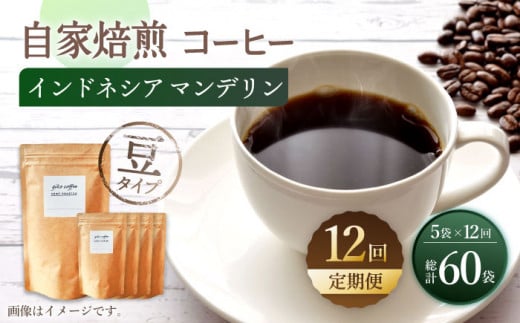 【豆タイプ】 【12回定期便】【一番人気♪】中煎り インドネシア マンデリン 自家焙煎コーヒー 5袋 ＜giko coffee＞ [CFK019]