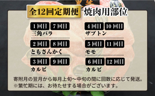 【焼肉大会】【12回定期便】長崎和牛 焼肉用部位×12回定期便＜株式会社 黒牛＞ [CBA049]