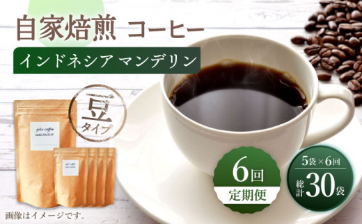 【豆タイプ】 【6回定期便】【一番人気♪】中煎り インドネシア マンデリン 自家焙煎コーヒー 5袋 ＜giko coffee＞ [CFK018]