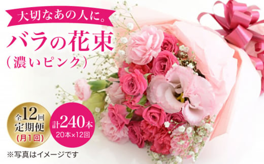 【12回定期便】【記念日には バラ を送ろう】 バラ の 花束 （濃い ピンク ） 花 花束 バラ ばら ブーケ 記念日 贈答 ギフト プレゼント ＜花工房るふらん＞ [CCR025]