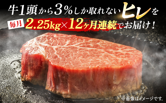 【12回定期便】長崎和牛 極上ヒレステーキ 計2.25kg（15枚）＜株式会社 黒牛＞ [CBA013]