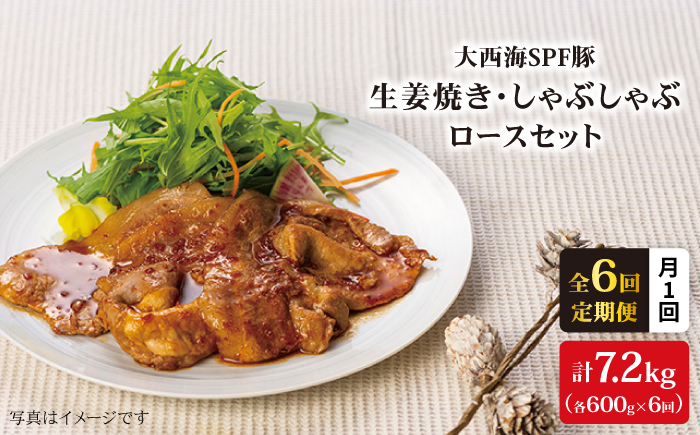 【月1回約1.2kg×6回定期便】大西海SPF豚 背ロース しょうが焼き用＆しゃぶしゃぶ用 計7.2kg 訳あり ＜大西海ファーム＞ [CEK043]