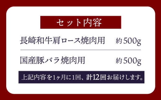 【訳あり】【12回定期便】【牛vs豚】長崎和牛 大西海SPF豚（国産豚） 焼肉食べ比べ【大西海ファーム食肉加工センター】 [CEK173]