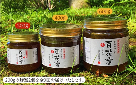 【月1回400g×3回定期便】天然蜂蜜｢百花蜜｣ 計1.2kg（200g×2個×3回）＜高岸農園＞ [CCH004]