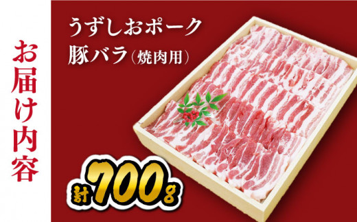 【 訳あり 】 焼肉用 長崎うずしおポーク 豚バラ（ 焼肉 用）700g 長崎 豚 豚肉 焼き肉 バラ BBQ ブランド豚 ＜スーパーウエスト＞[CAG019]