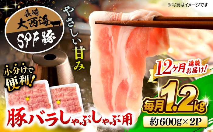 【月1回約1.2kg×12回定期便】大西海SPF豚 バラ（しゃぶしゃぶ用） 訳あり ＜大西海ファーム＞ [CEK122]