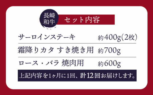 【訳あり】【12回定期便】 長崎和牛 贅沢人気トップ3 セット ＜スーパーウエスト＞ [CAG245]