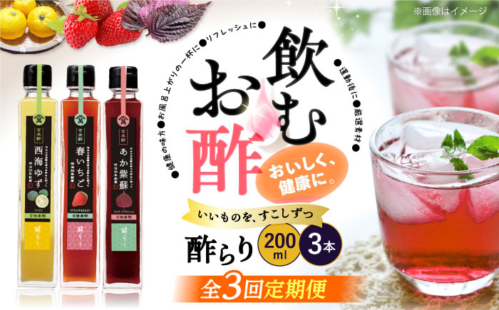 【月1回3種×3回定期便】 飲む玄米酢 酢らり （ゆず・しそ・いちご）計9本＜川添酢造＞ [CDN004]
