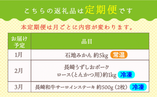 【3回定期便】お肉と果物～見つけた！西海の宝物定期便～ [CZZ017]