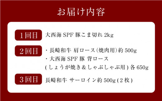 【迷ったらこれ♪】【3回定期便】 長崎和牛 大西海SPF豚 定期便 ブランド国産豚＜大西海ファーム＞ [CEK184]