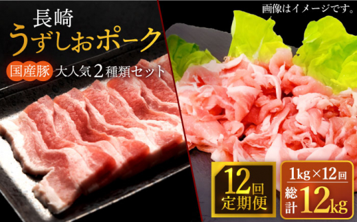 【訳あり】【12回定期便】長崎うずしおポーク 大人気2種 セット 計1000g 国産豚 ＜スーパーウエスト＞ [CAG225]