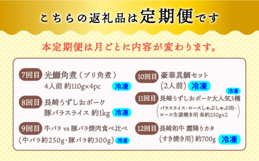 【12回 定期便 】お肉と海の幸～見つけた！西海の宝物定期便～ 西海市 定期便 魚 肉 長崎 和牛 和牛 月替わり うなぎ ウナギ 鰻 [CZZ022]