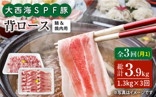 【訳あり】【月1回1.3kg×3回定期便】大西海SPF豚 背ロース（焼肉＆しゃぶしゃぶ用）計3.9kg＜大西海ファーム＞ [CEK098]