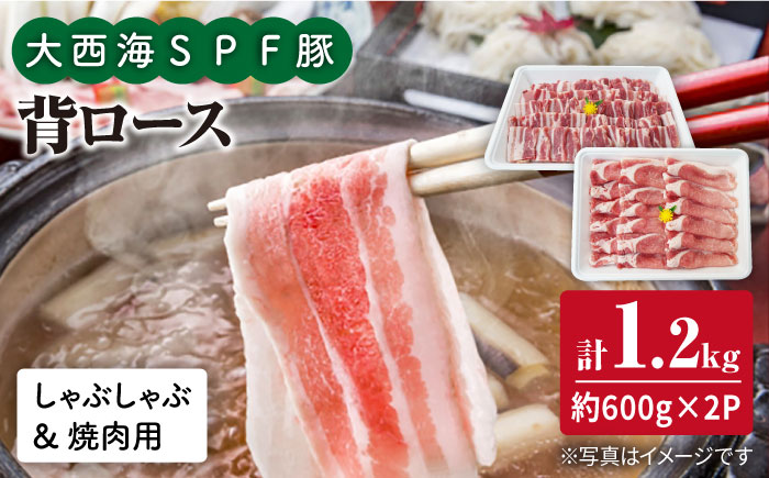 【よくばりセット】大西海SPF豚 背ロース（焼肉＆しゃぶしゃぶ用）計1.2kg（600g×2パック） 訳あり ＜大西海ファーム＞ [CEK039]