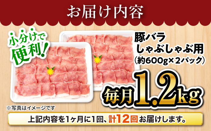 【月1回約1.2kg×12回定期便】大西海SPF豚 バラ（しゃぶしゃぶ用） 訳あり ＜大西海ファーム＞ [CEK122]