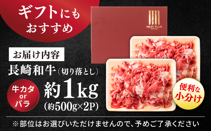 【A4〜A5】長崎和牛切り落とし　約1kg（500g×2パック）＜株式会社MEAT PLUS＞ [CFT025]