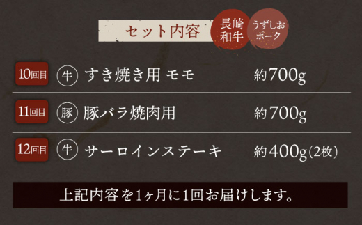 【プレミアム定期便】【12回定期便】【訳あり】長崎和牛 うずしおポーク 定期便 国産和牛 国産豚 ＜スーパーウエスト＞ [CAG254]