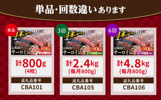 【12回定期便】 長崎和牛サーロインステーキ 約800g（4枚）＜ミート販売黒牛＞ [CBA107]