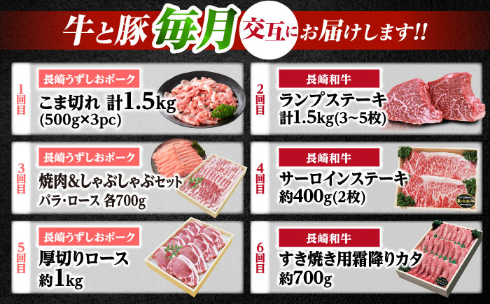 【プレミアム12回定期便】 長崎和牛 長崎うずしおポーク 定期便 訳あり 総計9.1kg ＜スーパーウエスト＞ [CAG254] 長崎 西海 和牛 牛肉 定期便 定期便 豚肉 12回定期便 贈答 サーロイン すき焼き