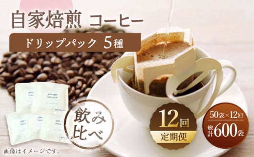 【飲み比べ】【12回定期便】ドリップバック 自家焙煎コーヒー 50袋（5種類×10袋） ＜giko coffee＞ [CFK037]