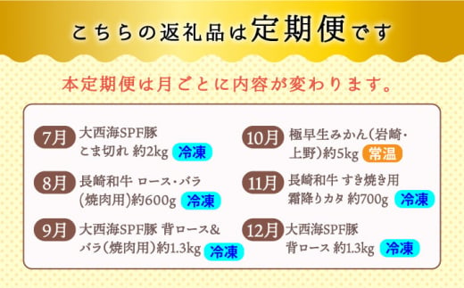 【12回 定期便 】お肉と果物～見つけた！西海の宝物定期便～ 長崎市 西海市 長崎和牛 サーロイン さーろいん ステーキ SPF豚 ブランド豚 みかん ミカン [CZZ019]