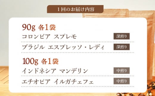 【豆タイプ】【12回定期便】【飲み比べセット】自家焙煎コーヒー 4種類 各1袋＜giko coffee＞ [CFK045]