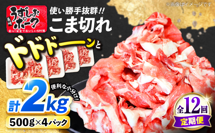 【12回定期便】【使い勝手◎】長崎うずしおポーク こま切れ 計2kg（500g×4P）＜スーパーウエスト＞ [CAG317]