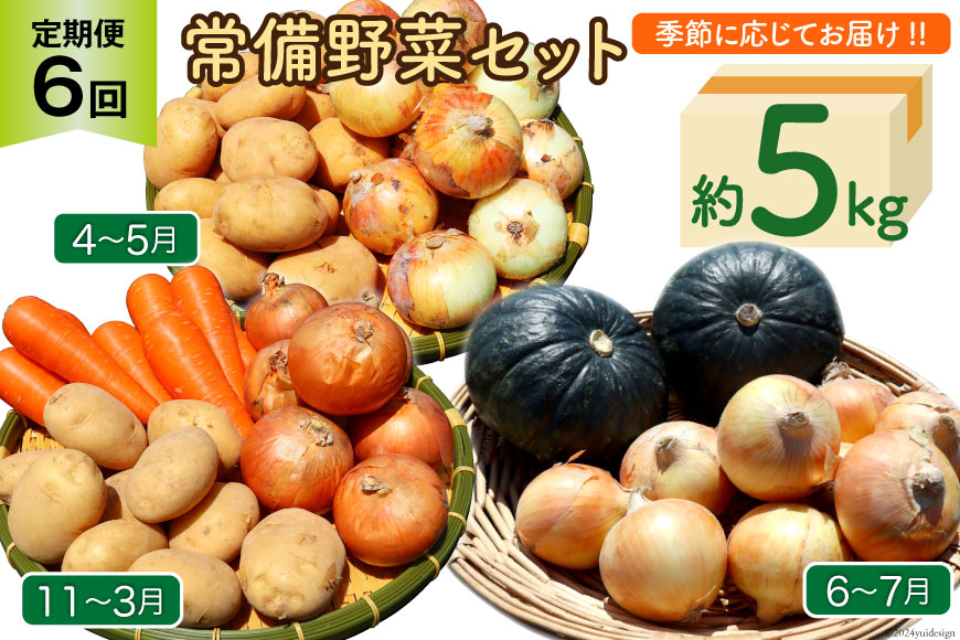 定期便 6回 常備野菜 セット 約5kg 詰め合わせ [吉岡青果 長崎県 雲仙市 item1299]  じゃがいも 玉ねぎ 人参 かぼちゃ