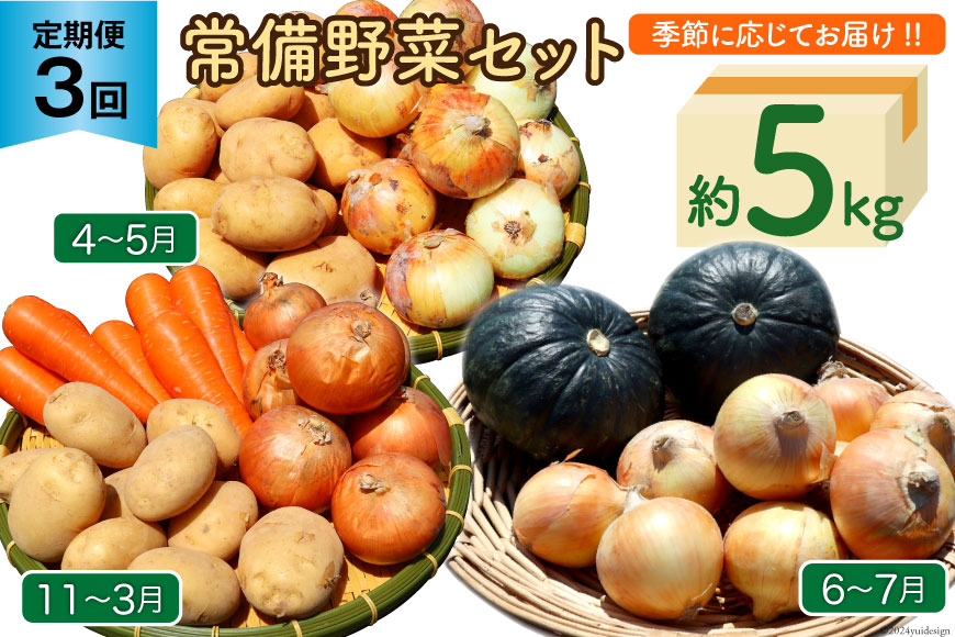 定期便 3回 常備野菜 セット 約5kg 詰め合わせ [吉岡青果 長崎県 雲仙市 item1274]  じゃがいも 玉ねぎ 人参 かぼちゃ